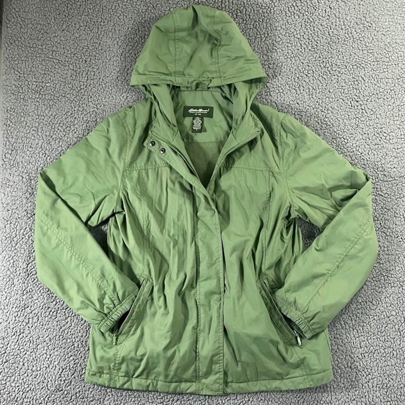 Eddie Bauer Jackets & Blazers - Eddie Bauer Womens Large Olive‎ Green Hooded Full Zip Utility Jacket
